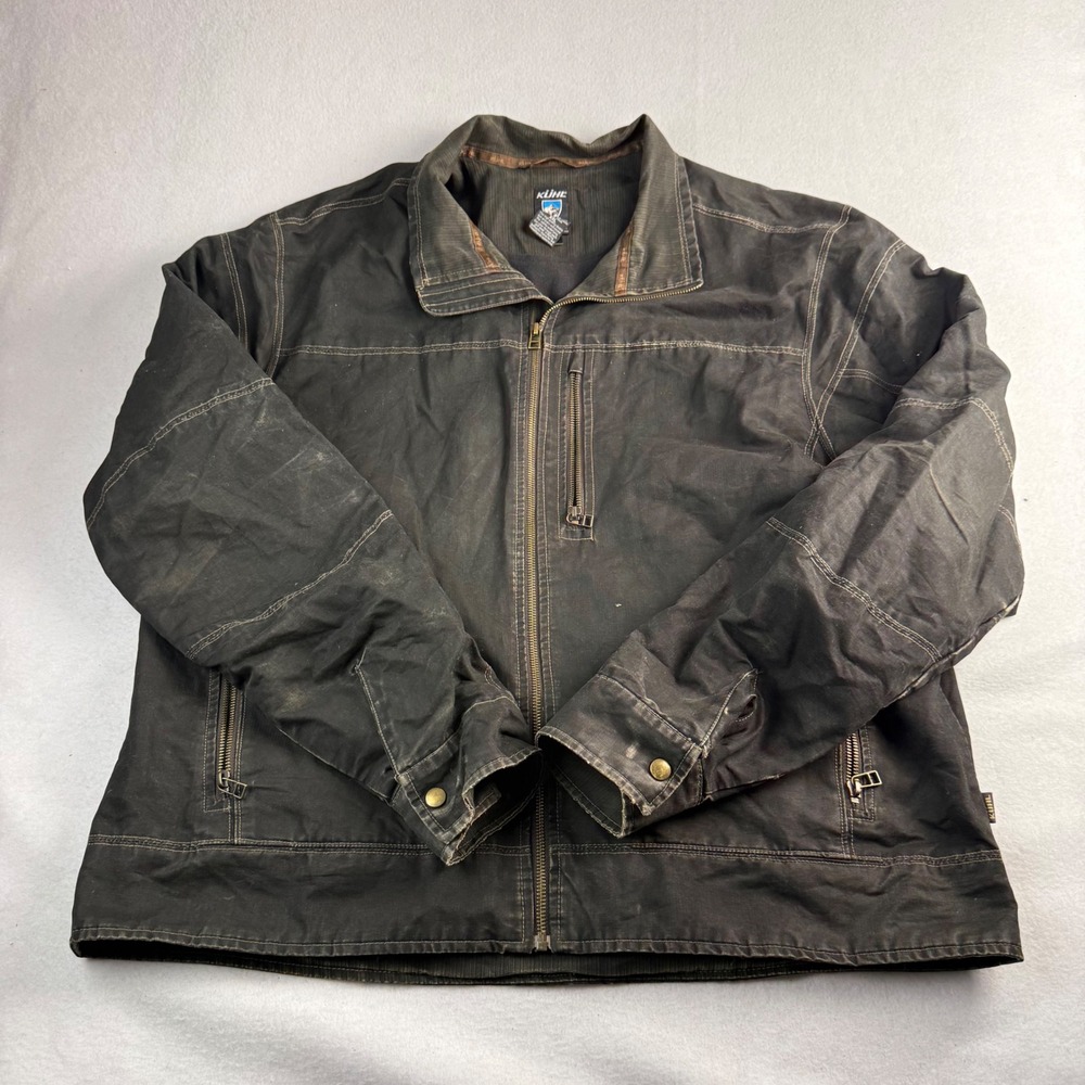 Kuhl Burr Jacket Mens XXL Espresso Brown Vintage Patina Dye Cotton Canvas Zip Up